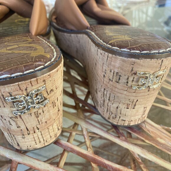 Sam Edelman Ramsey Shoes Sandals Cork High Wedge 9.5M Platform Camel - Picture 5 of 10